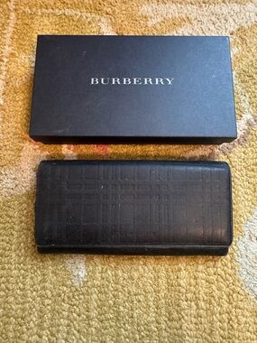 Burberry Black Embossed Check Leather Key & Card Holder
